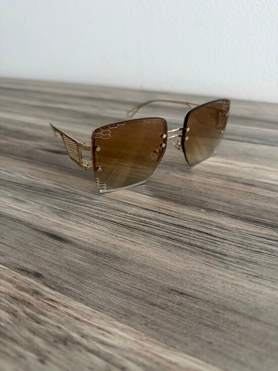 Bulgari Gold Frame Gradient Brown Square Sunglasses main image 2